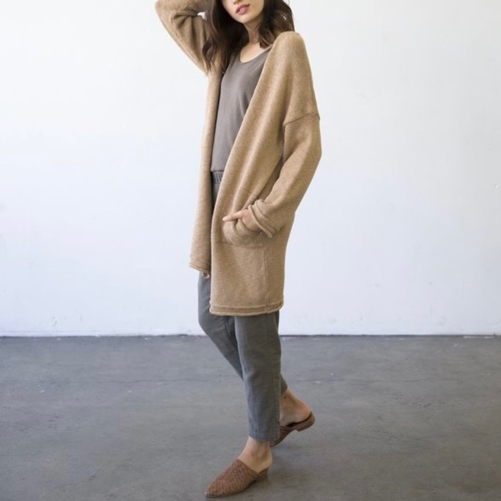 It is well L.A. Sweater‎ Coat Long Knit Open Cardigan, Tan